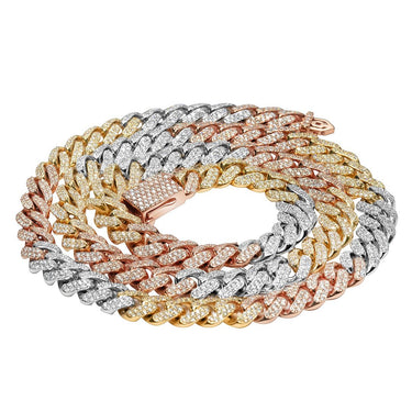 14k Tri Tone Gold Diamond Cuban Chain 12.0 ctw